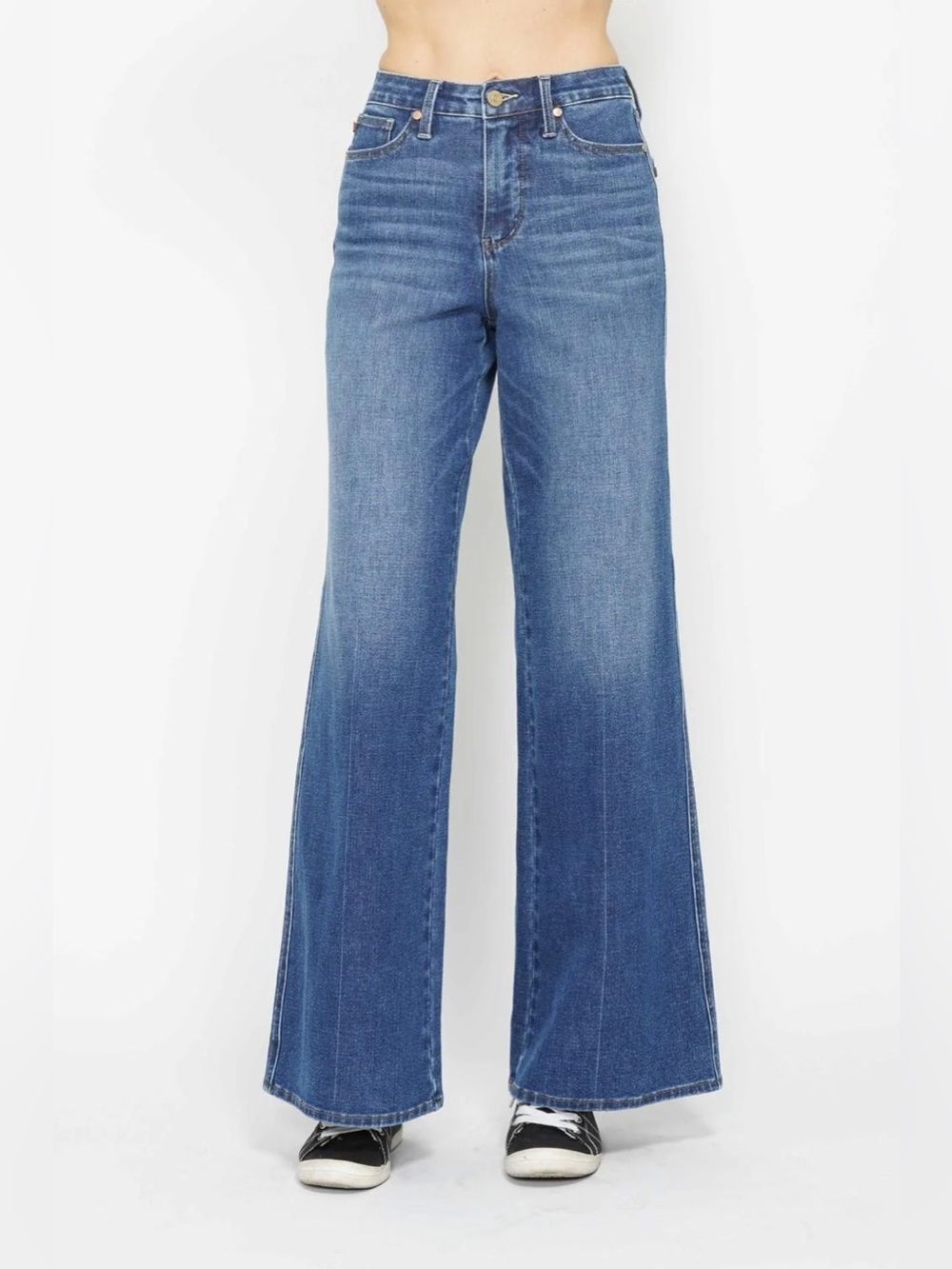 Judy Blue High Waist Wide Leg Tummy Control Jeans Blue JB88847 DK-CO Size 7/28